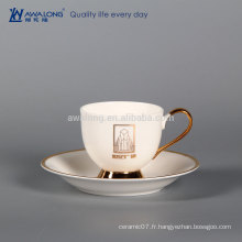 Hot Sale Brand Printable Golden Brim Fine Bone Chine Mug Cup et jeu de soucoupe